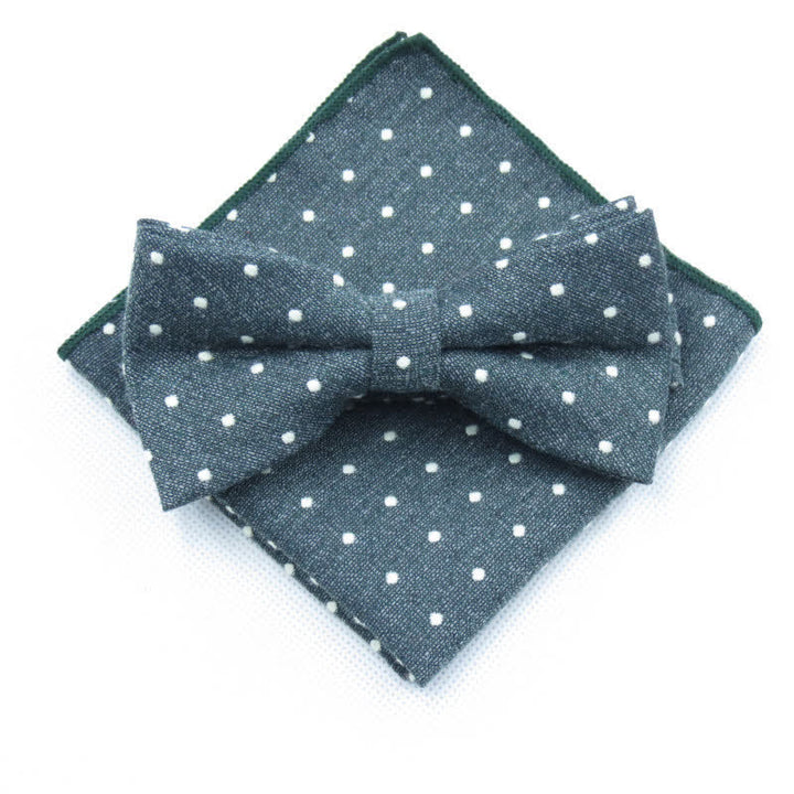 3Pcs Men's Polka Dots Stylish Bow Tie Necktie Set - Dark Green - Bow Tie + Handkerchief - image 34