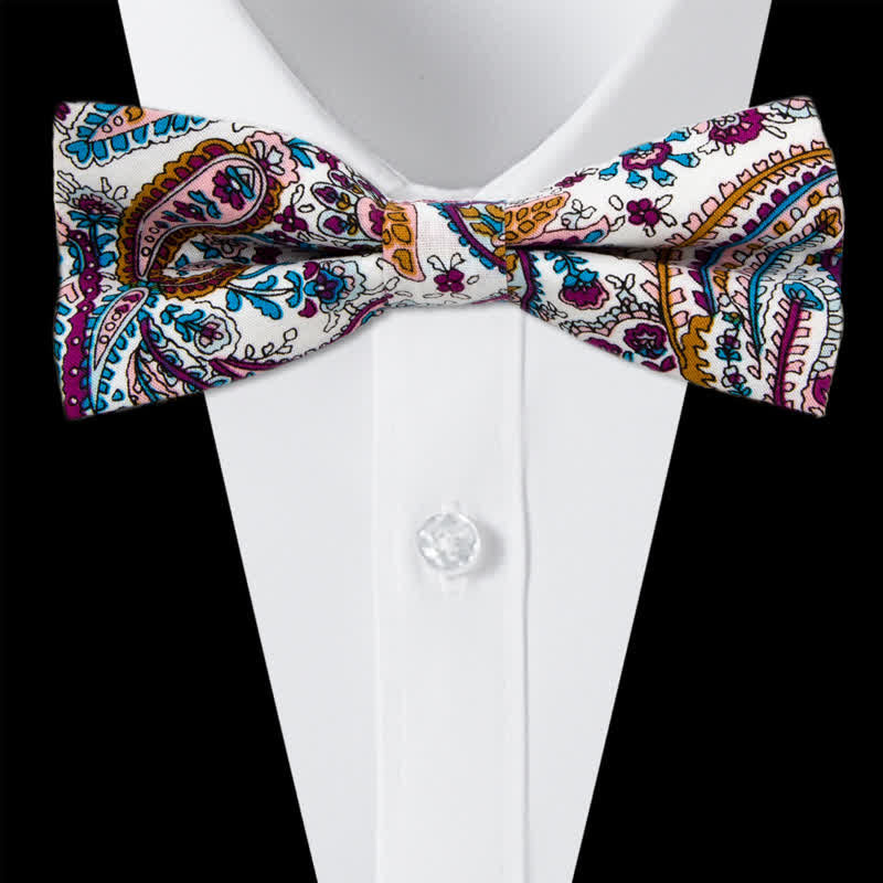 3Pcs Men's Flowers Paisley Cotton Bow Tie Necktie Set