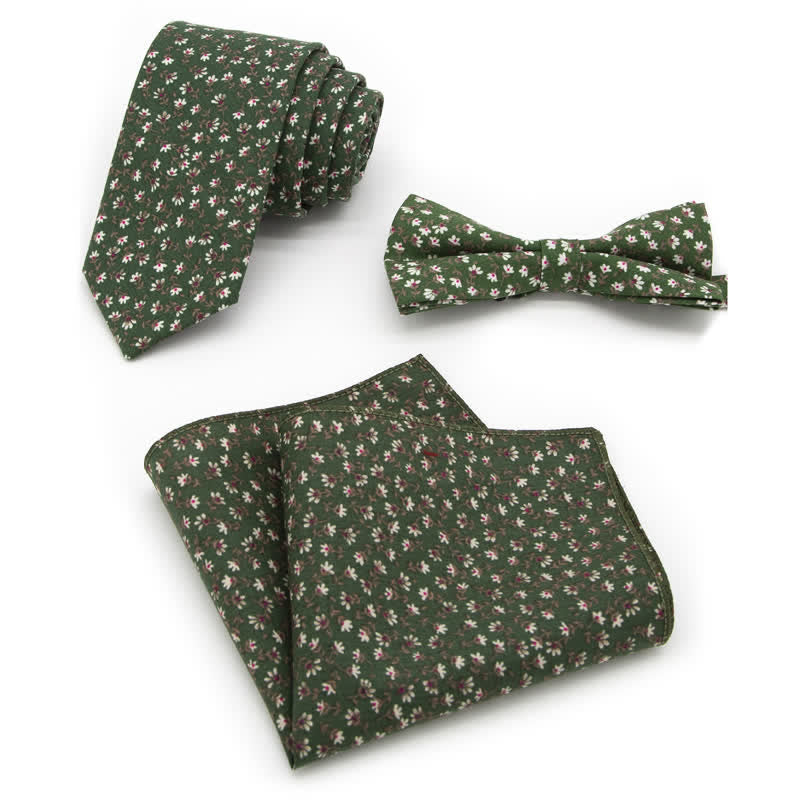 3Pcs Men's Flowers Paisley Cotton Bow Tie Necktie Set