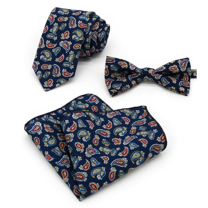 3Pcs Men's Flowers Paisley Cotton Bow Tie Necktie Set