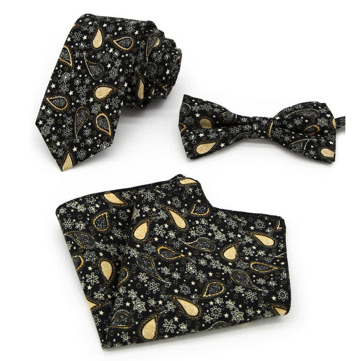 3Pcs Men's Flowers Paisley Cotton Bow Tie Necktie Set