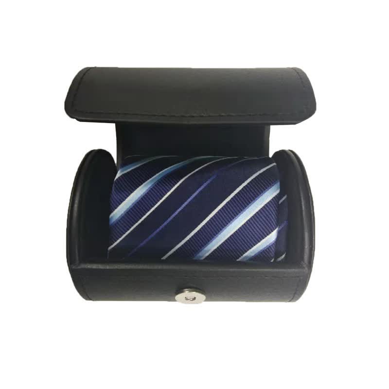 Black Round Necktie Box Magnetic Buckle Leather Case