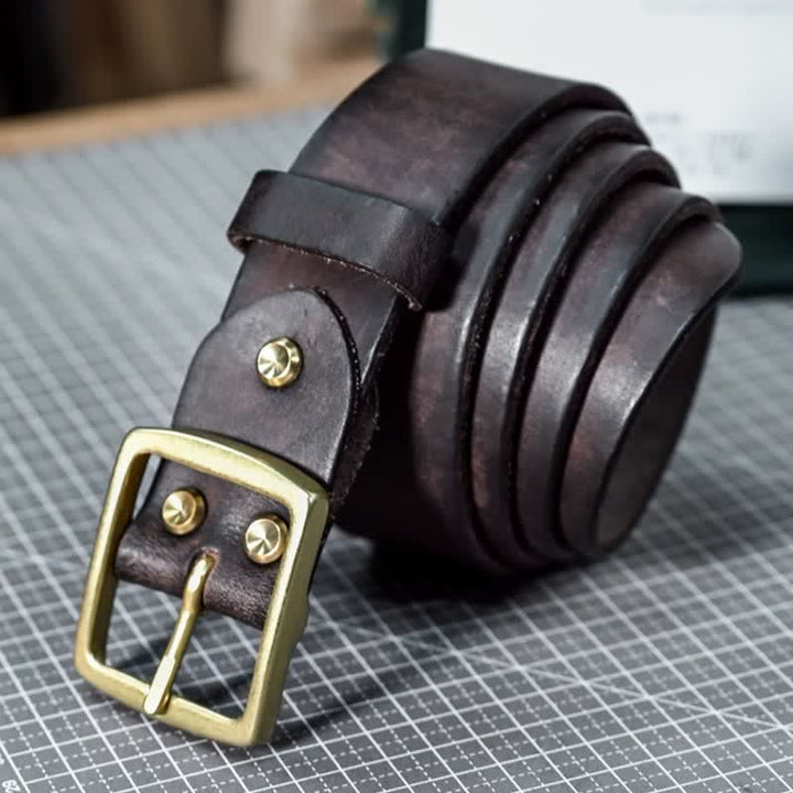 Casual Brass Buckle Hand-Made Distressed Leather Belt