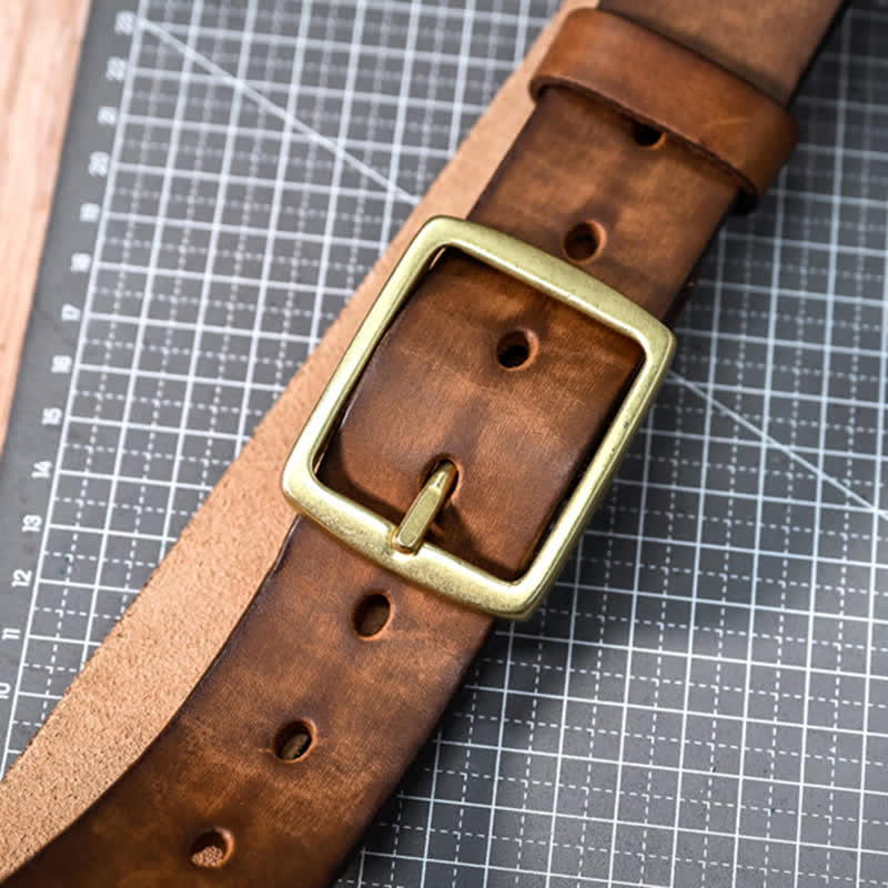 Casual Brass Buckle Hand-Made Distressed Leather Belt