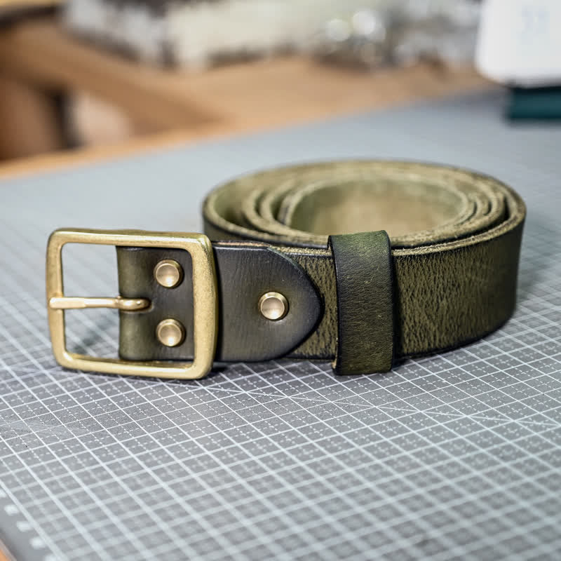 Casual Brass Buckle Hand-Made Distressed Leather Belt