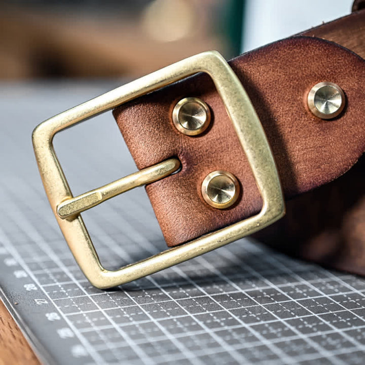 Casual Brass Buckle Hand-Made Distressed Leather Belt