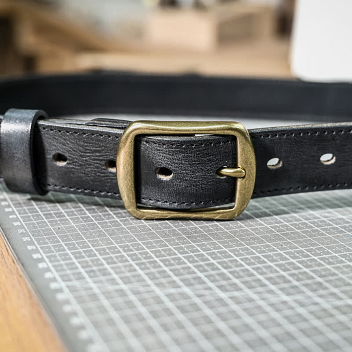 Retro Distressed Brass Buckle Hand-Made Stitching Leather Belt - image 4