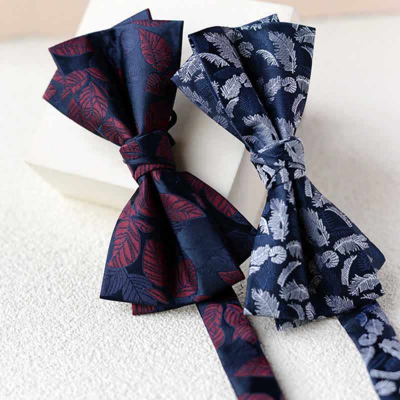 2Pcs Men's Elegant Flower Handkerchief Double Layered Bow Tie Set