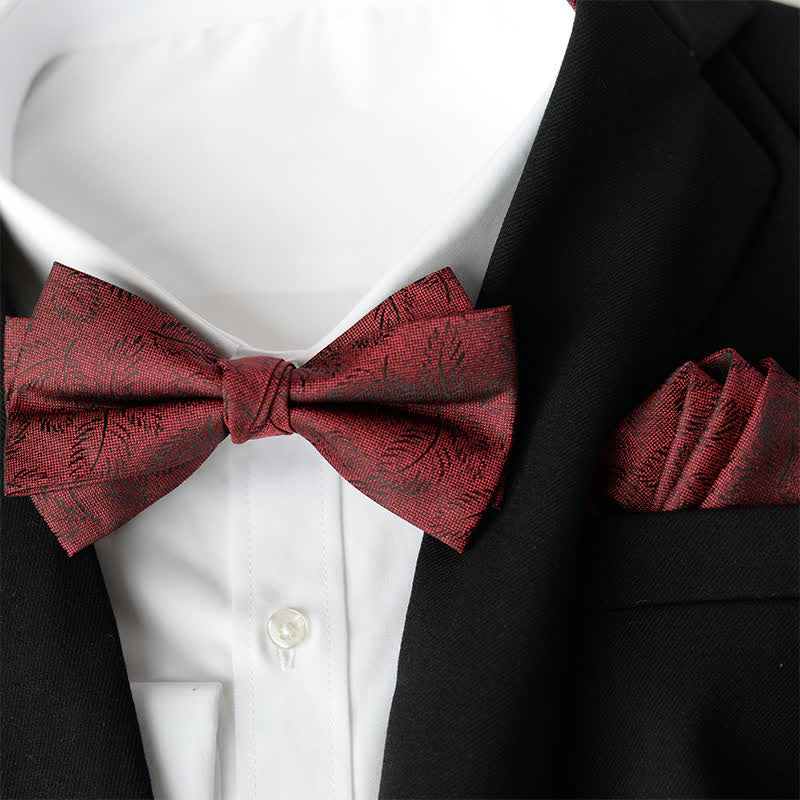 2Pcs Men's Elegant Flower Handkerchief Double Layered Bow Tie Set