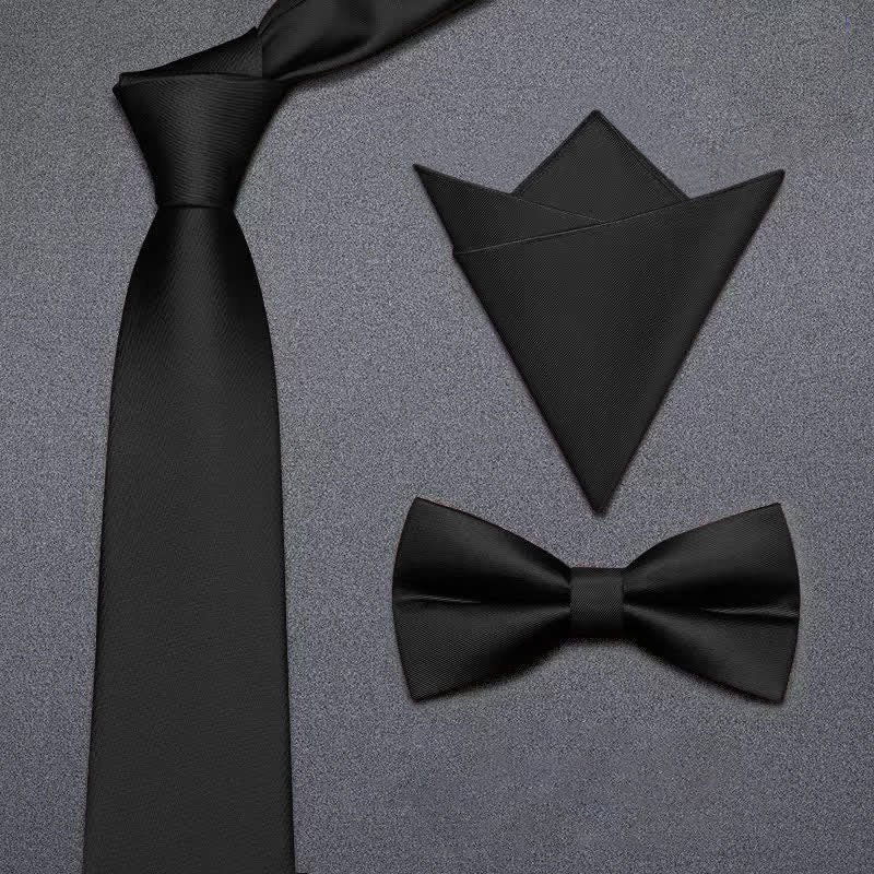 3Pcs Men's Matte Solid Color Business Bow Tie Necktie Set