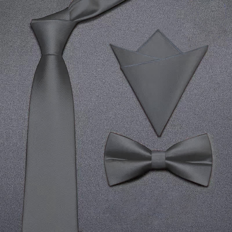 3Pcs Men's Matte Solid Color Business Bow Tie Necktie Set