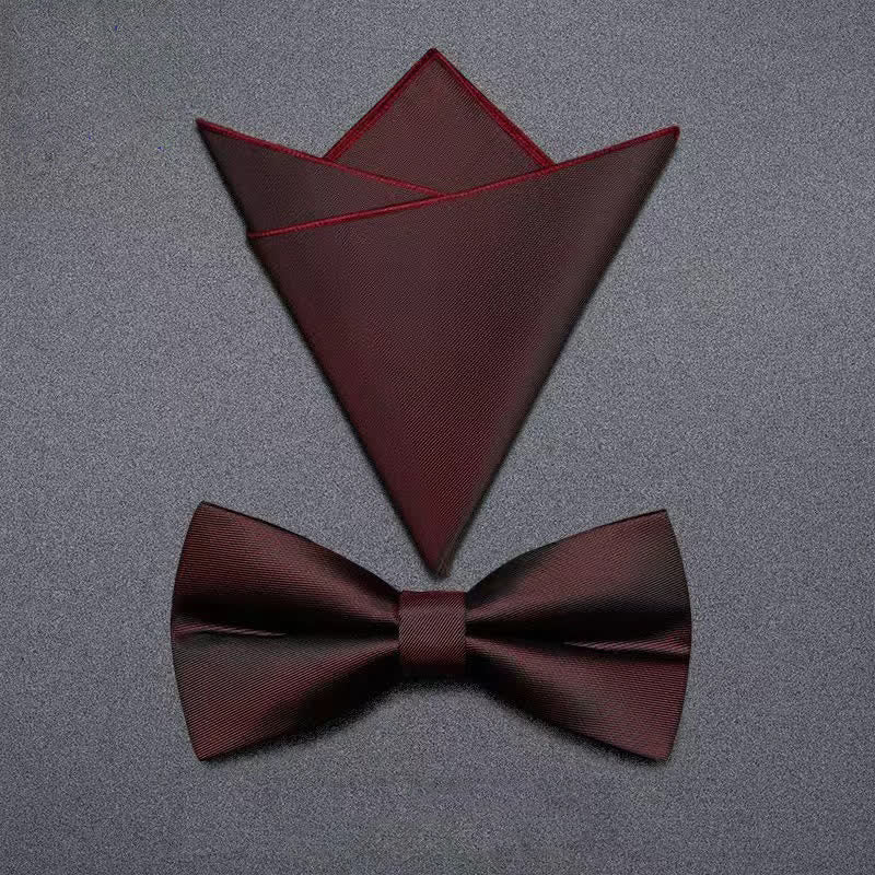 3Pcs Men's Matte Solid Color Business Bow Tie Necktie Set