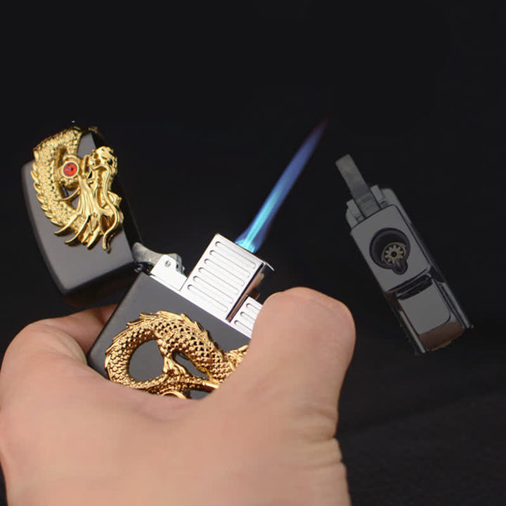 Three Sided Embossed Dragon Refillable Butane Lighter