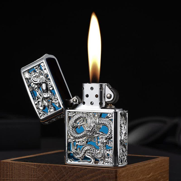 Embossed 3D Carving Dragon Refillable Kerosene Lighter