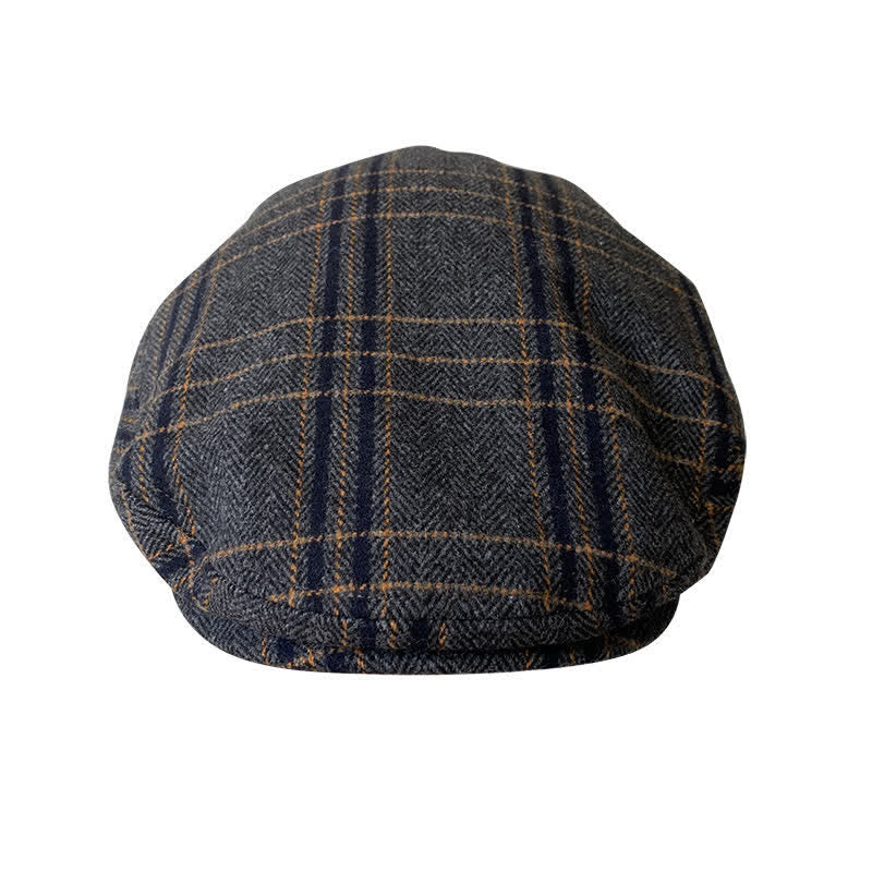 Dark Gray Yellow Plaid Classic Herringbone Gatsby Beret Hat