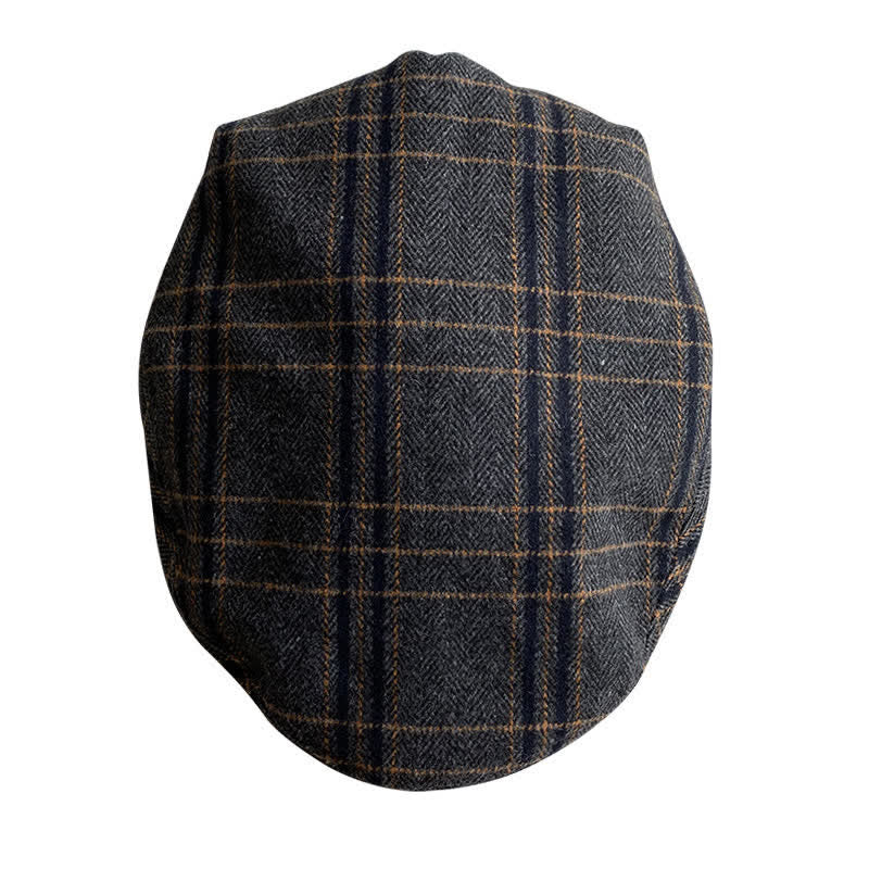 Dark Gray Yellow Plaid Classic Herringbone Gatsby Beret Hat