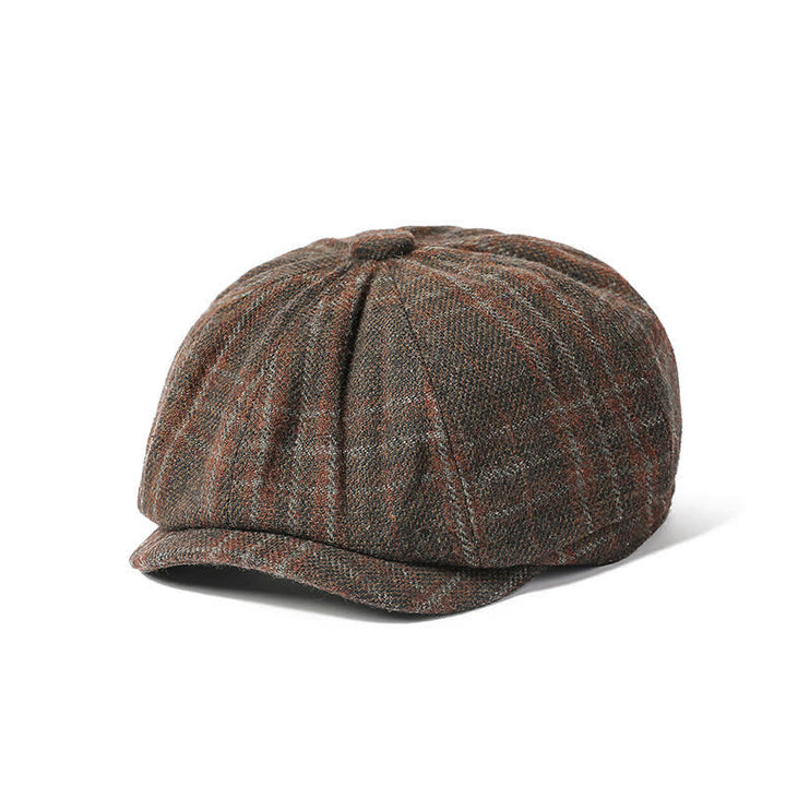 Vintage Plaid Cowboy Gentlemen Octagonal Beret Hat