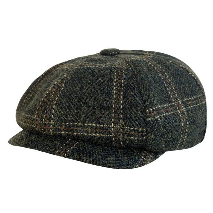 Dark Green Retro Plaid British Painters Octagonal Beret Hat