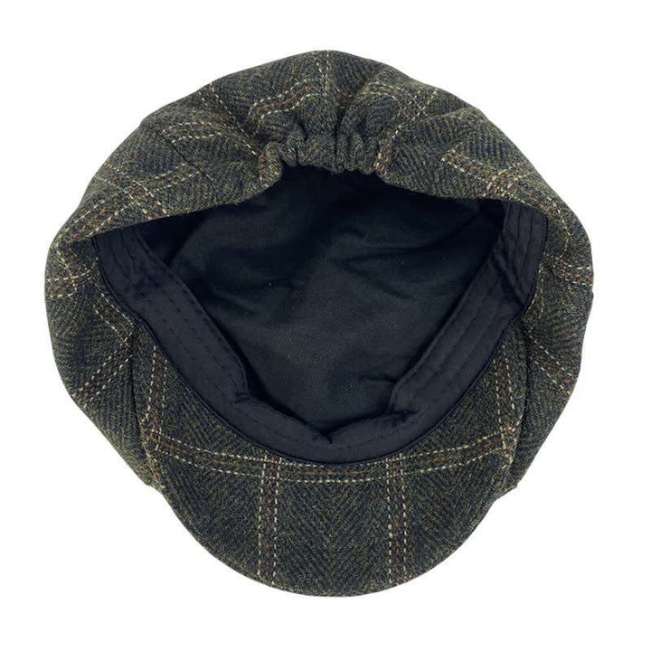 Dark Green Retro Plaid British Painters Octagonal Beret Hat