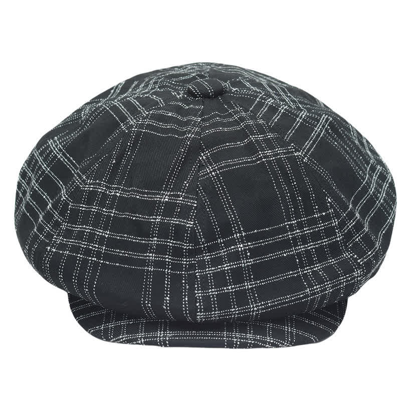 Black & White Plaid Simple Octagonal Cowboy Beret Hat