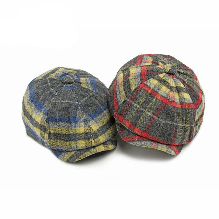 Traditional Plaid Eight Panel Newsboy Cap British Beret Hat