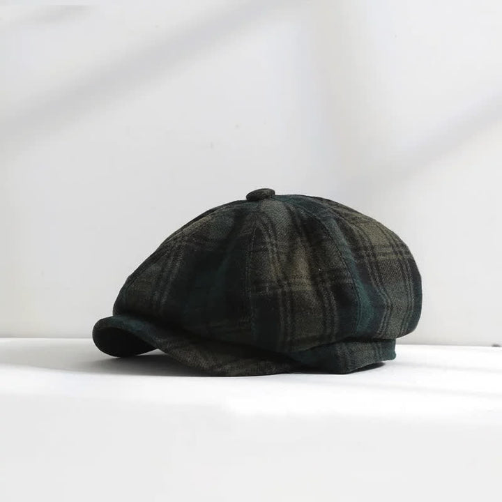 Classical Plaid Artist Painter Octagon Beret Hat