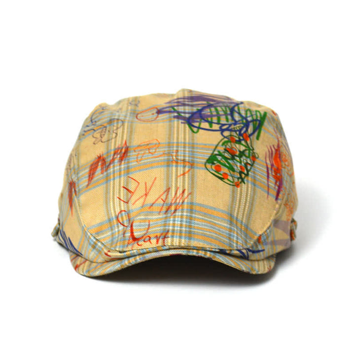 Unique Stylish Graffiti Pattern Plaid Beret Hat