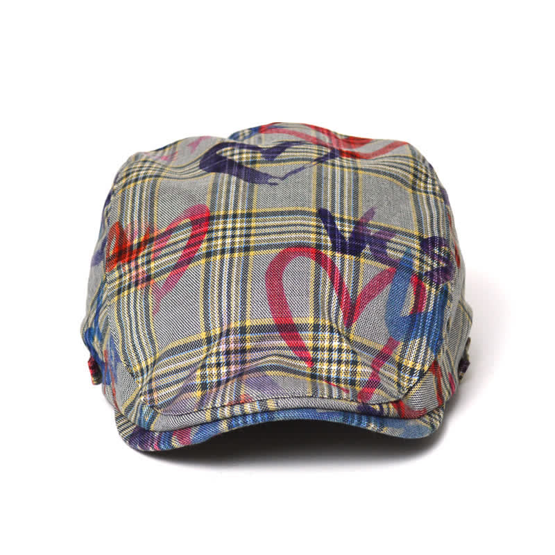 Unique Stylish Graffiti Pattern Plaid Beret Hat