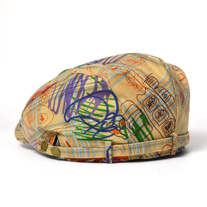 Unique Stylish Graffiti Pattern Plaid Beret Hat