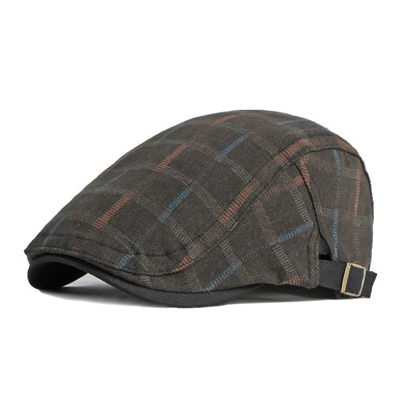 Simple Plaid Pattern Contrast Color Beret Hat