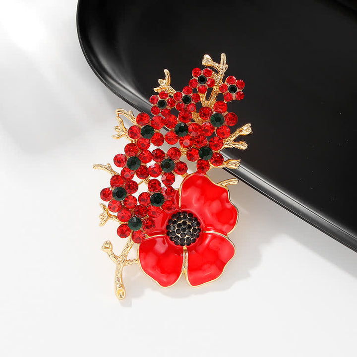 Women's Red Poppy Shiny Crystal Flower Brooch