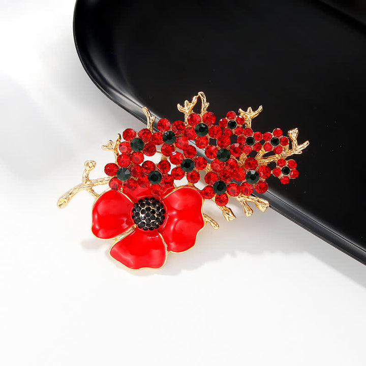 Women's Red Poppy Shiny Crystal Flower Brooch