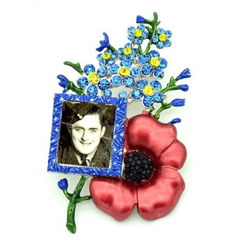 Poppy Rhinestone Flower Brooch with Picture Frame