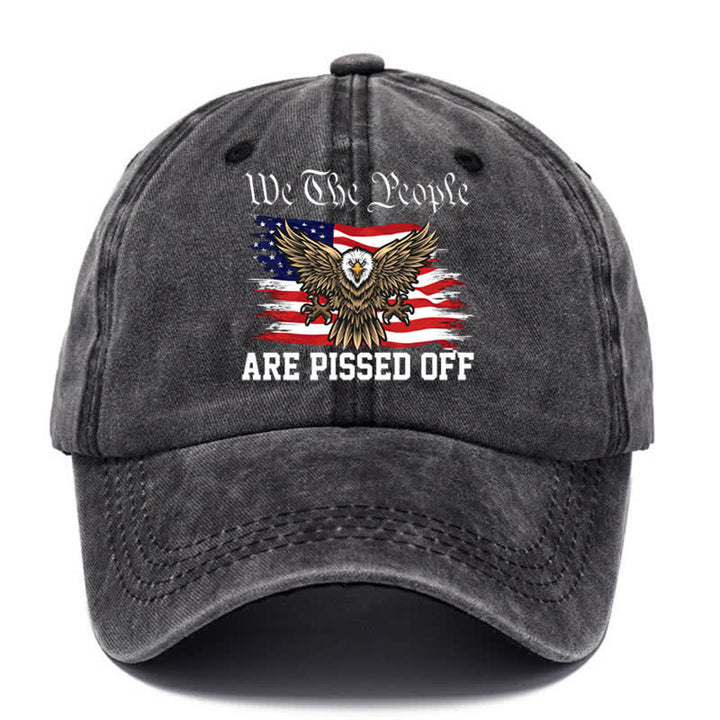 American Flag Eagle Printing Black Washed Cotton Baseball Cap