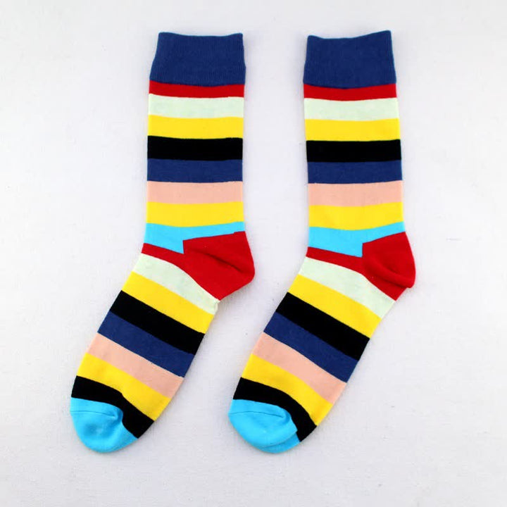 Men's Colorful Rainbow Striped Cotton Crew Socks