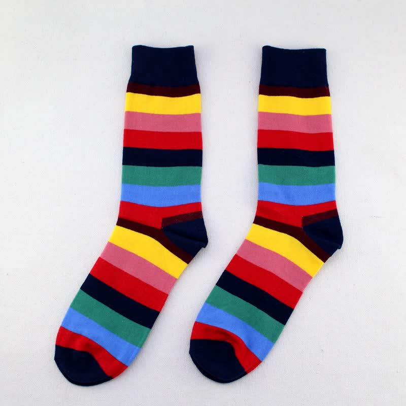 Men's Colorful Rainbow Striped Cotton Crew Socks