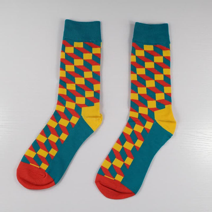 Men's Funny Novelty Crazy Checked Cotton Crew Socks