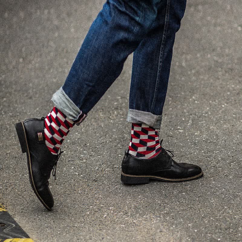 Men's Funny Novelty Crazy Checked Cotton Crew Socks