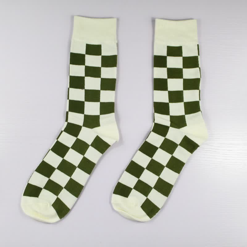 Men's Unique Fashion Checker Cotton Crew Socks