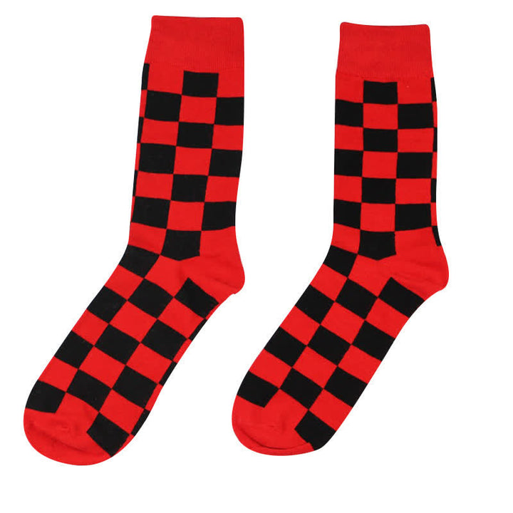 Men's Unique Fashion Checker Cotton Crew Socks