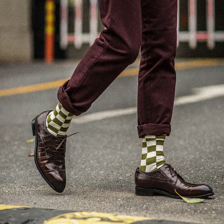 Men's Unique Fashion Checker Cotton Crew Socks