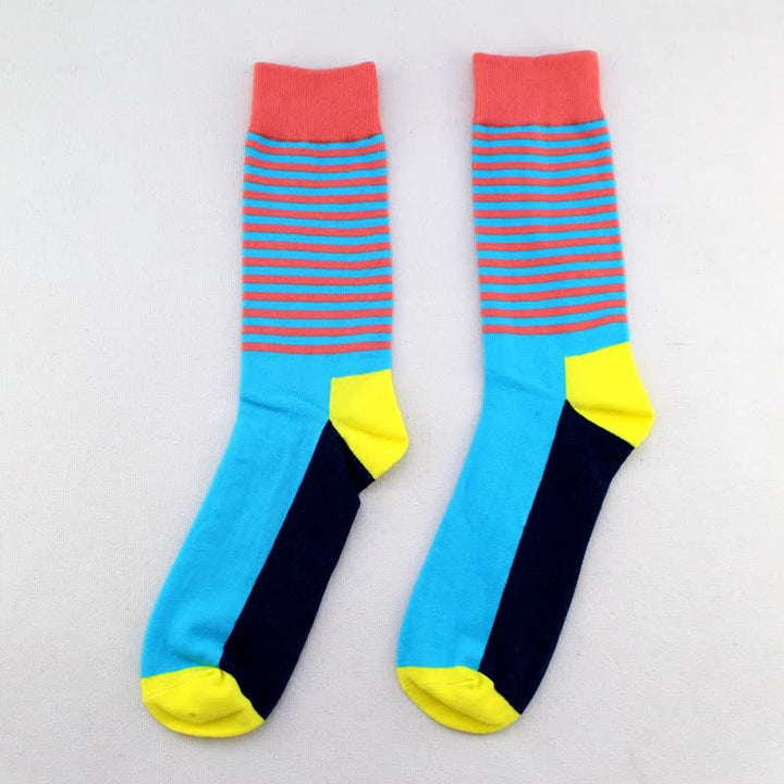 Men's Three Color Pinstripes Cotton Crew Socks