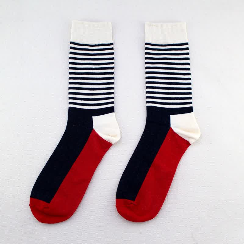 Men's Three Color Pinstripes Cotton Crew Socks