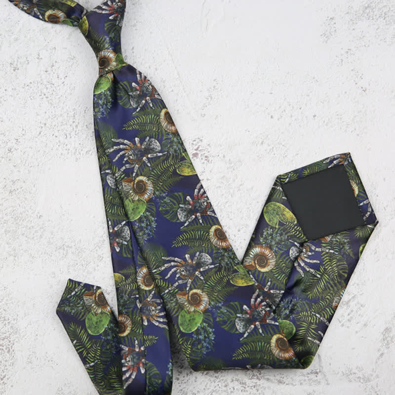 Men's Dark Blue Ocean Plant Sea Snail Printed Necktie