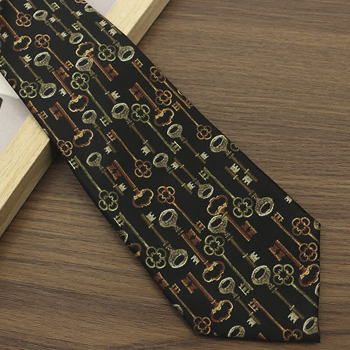 Men's Retro Intricated Black Keys Printed Necktie