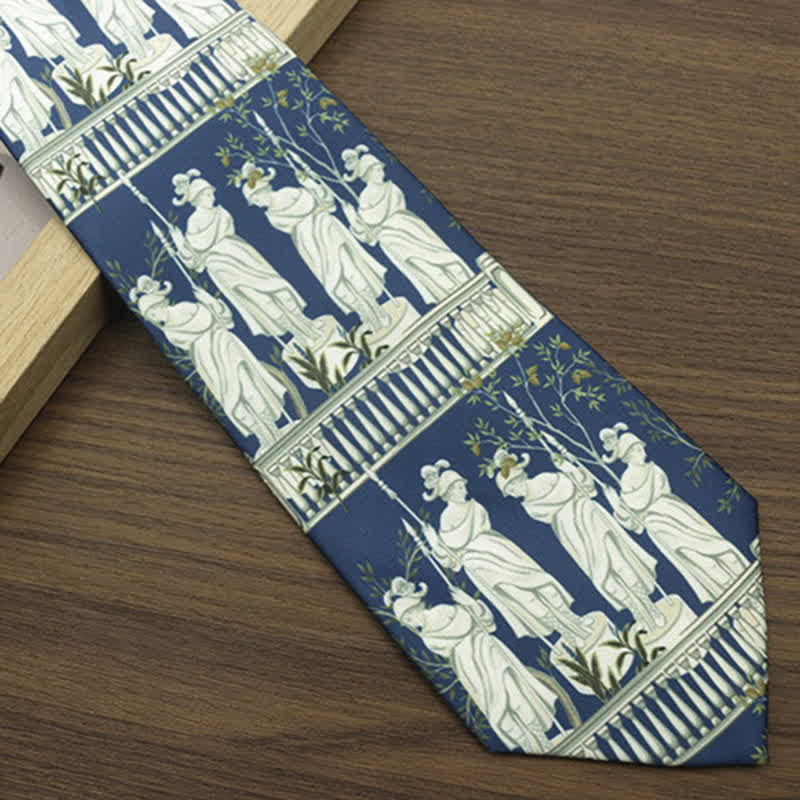 Men's Blue & White The Lady's Portrait Printed Necktie