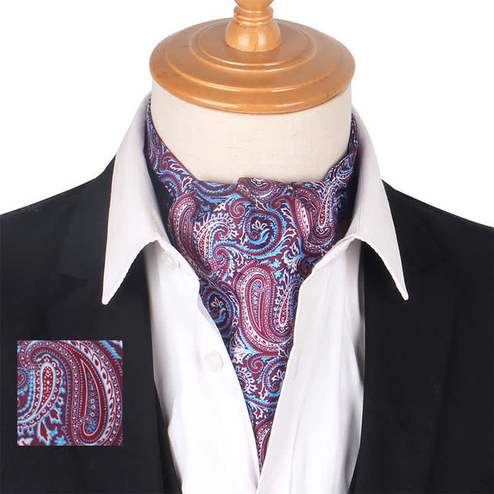 Luxurious Royal Paisley Printed Purple Black Ascot Cravat