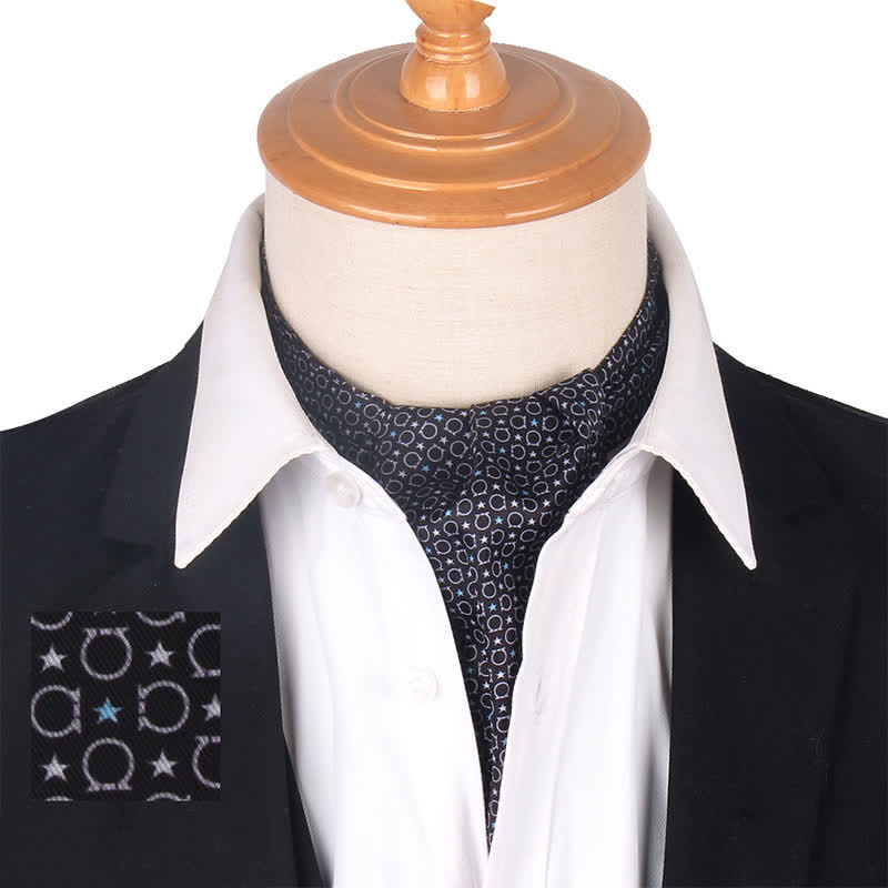 Geometrical Motifs Star Printed Navy Black Ascot Cravat