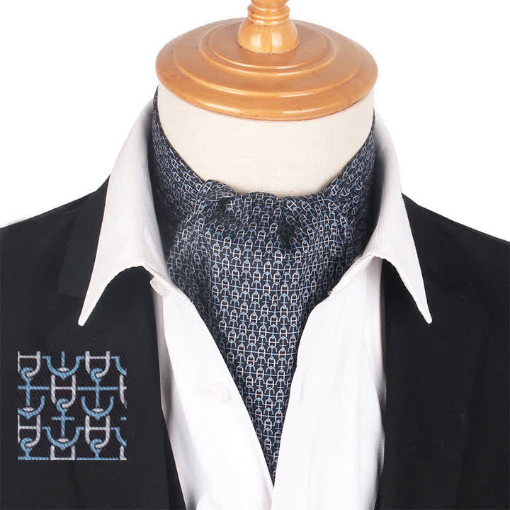 Blue & White Nautical Interlocking Rudder Patterns Ascot Cravat