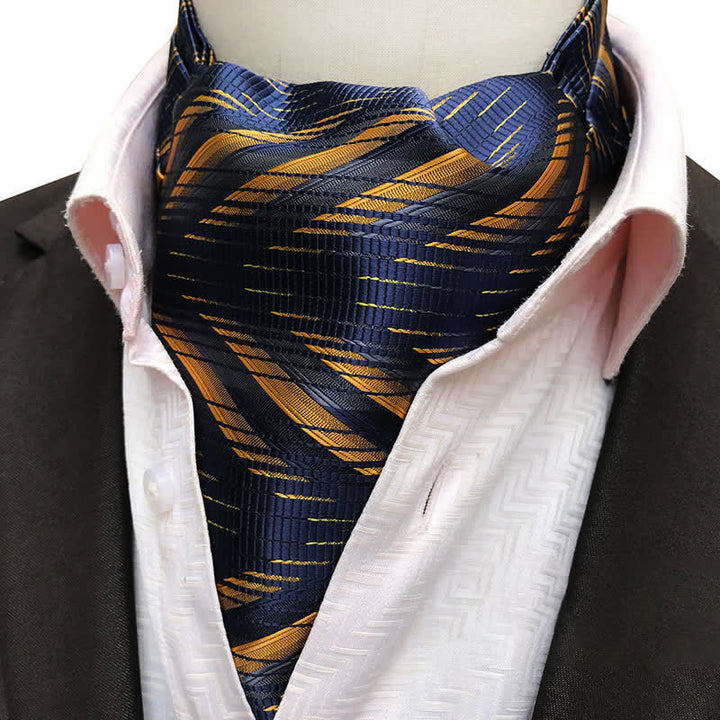 Navy & Yellow Abstract Striped Formal Ascot Cravat